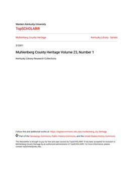 Muhlenberg County Heritage Volume 23, Number 1