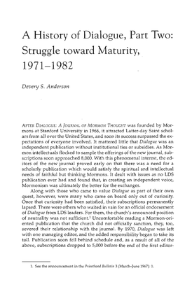A History of Dialogue, Part Two: Struggle Toward Maturity, 1971-1982
