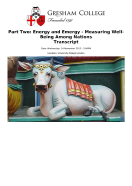 Energy and Emergy - Measuring Well- Being Among Nations Transcript