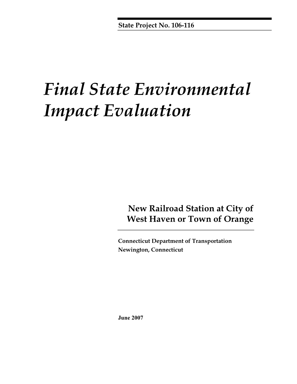 West Haven Railroad Station Final Environmental Impact Evaluation