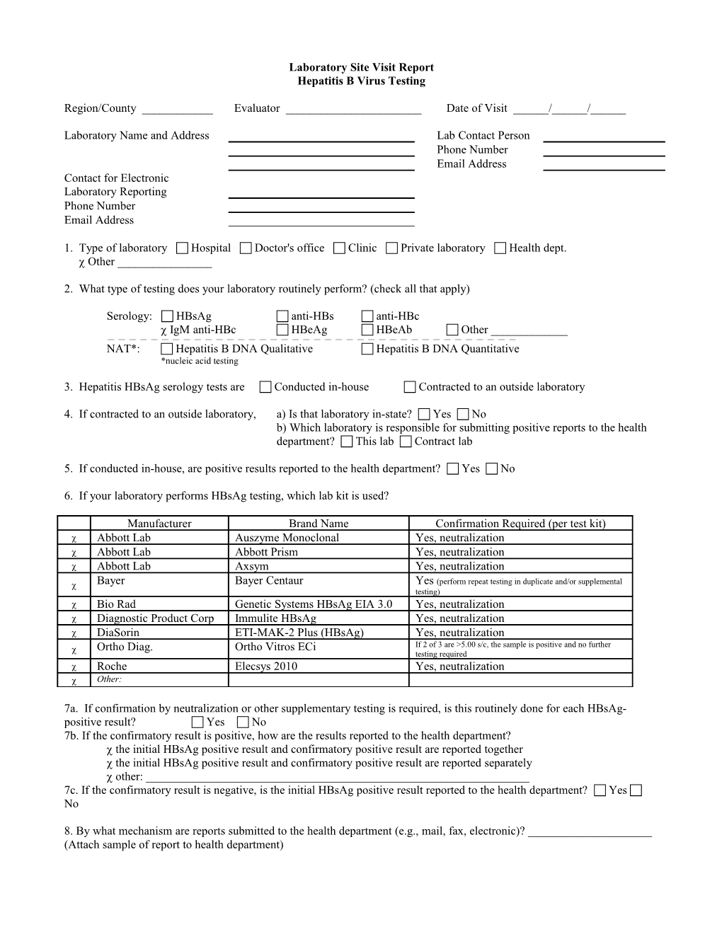 Serology Laboratory Site Visit Report