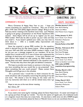 CHRISTMAS 2011 COMMANDER’S MESSAGE KRSPS CALENDAR Merry Christmas & Happy New Year to You