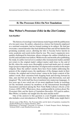 Max Weber's Protestant Ethic in the 21St Century