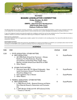 REVISED BOARD LEGISLATIVE COMMITTEE Friday, October 18, 2019 12:30 P.M