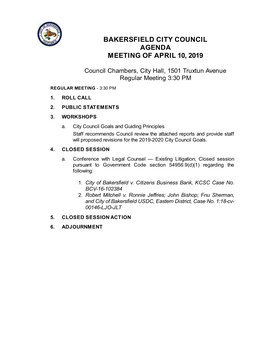 Bakersfield City Council Agenda Meeting of April 10, 2019