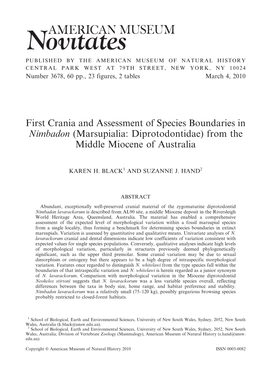 First Crania and Assessment of Species Boundaries in Nimbadon (Marsupialia: Diprotodontidae) from the Middle Miocene of Australia