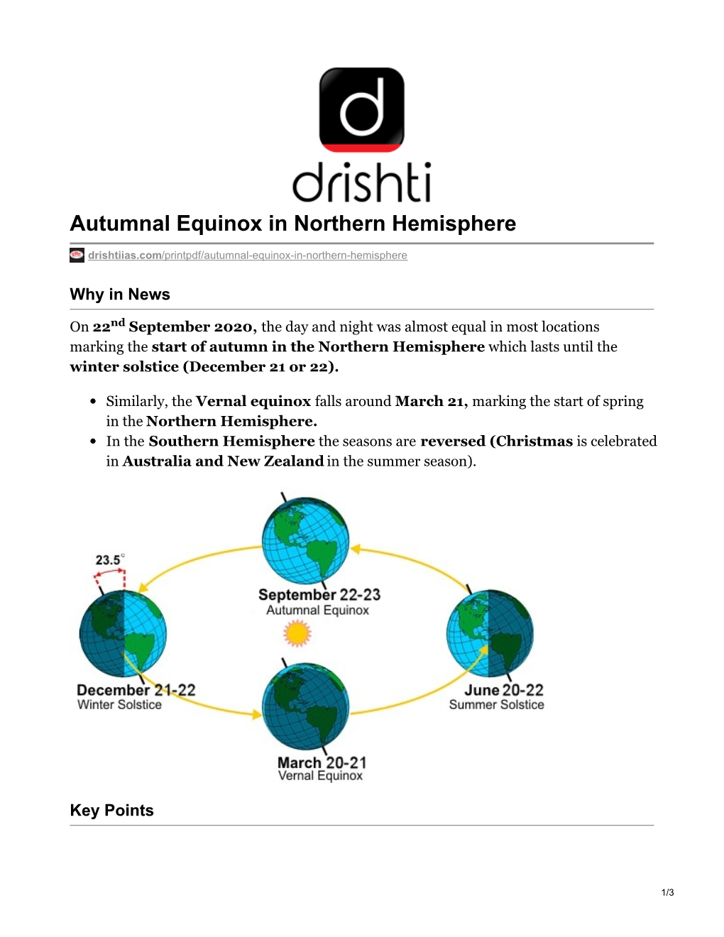 Autumnal Equinox in Northern Hemisphere