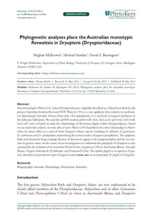 Phylogenetic Analyses Place the Australian Monotypic Revwattsia in Dryopteris (Dryopteridaceae)