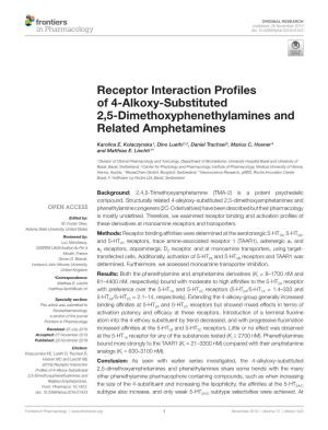 Receptor Interaction Profiles of 4-Alkoxy-Substituted 2,5-Dimethoxyphenethylamines and Related Amphetamines