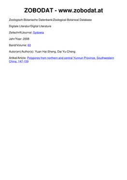 Polypores from Northern and Central Yunnan Province, Southwestern China