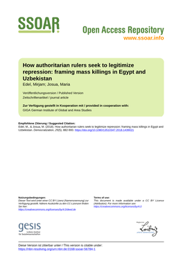 How Authoritarian Rulers Seek to Legitimize Repression: Framing Mass Killings in Egypt and Uzbekistan Edel, Mirjam; Josua, Maria