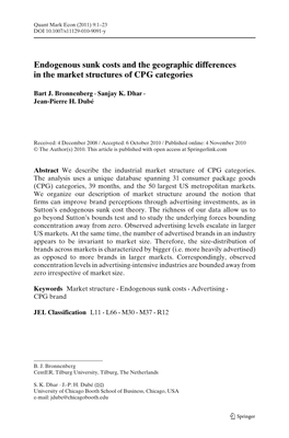 Endogenous Sunk Costs and the Geographic Differences in the Market Structures of CPG Categories