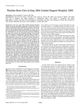 Wartime Burn Care in Iraq: 28Th Combat Support Hospital, 2003