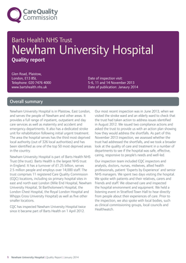 Barts Health NHS Trust Newham University Hospital Quality Report