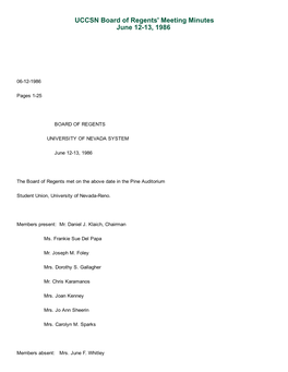 UCCSN Board of Regents' Meeting Minutes June 1213, 1986