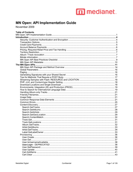 MN Open: API Implementation Guide November 2009