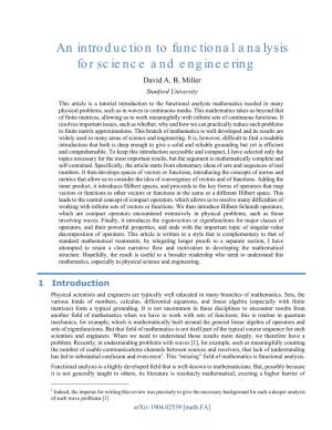 An Introduction to Functional Analysis for Science and Engineering David A