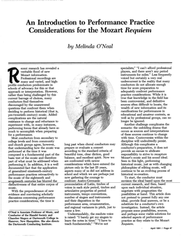 An Introduction to Performance Practice Considerations for the Mozart Requiem