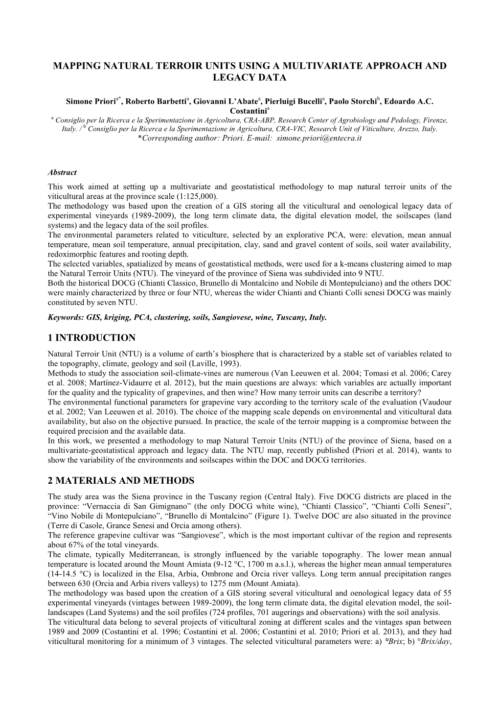 GIS of the Viticultural Terroirs of the Siena Province