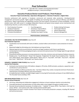 Paul Schneider New York, NY | (201) 906-7751 | Linkedin.Com/In/Pauldavidschneider/ Paul@Psconsulting.Tv |