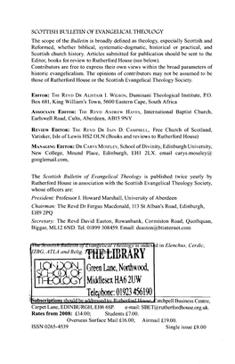 Scottish Bulletin of Evangelical Theology 26.1