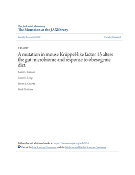 A Mutation in Mouse Krüppel-Like Factor 15 Alters the Gut Microbiome and Response to Obesogenic Diet