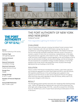 THE PORT AUTHORITY of NEW YORK and NEW JERSEY Holland Tunnel FSG Upgrades Lighting at Holland Tunnel