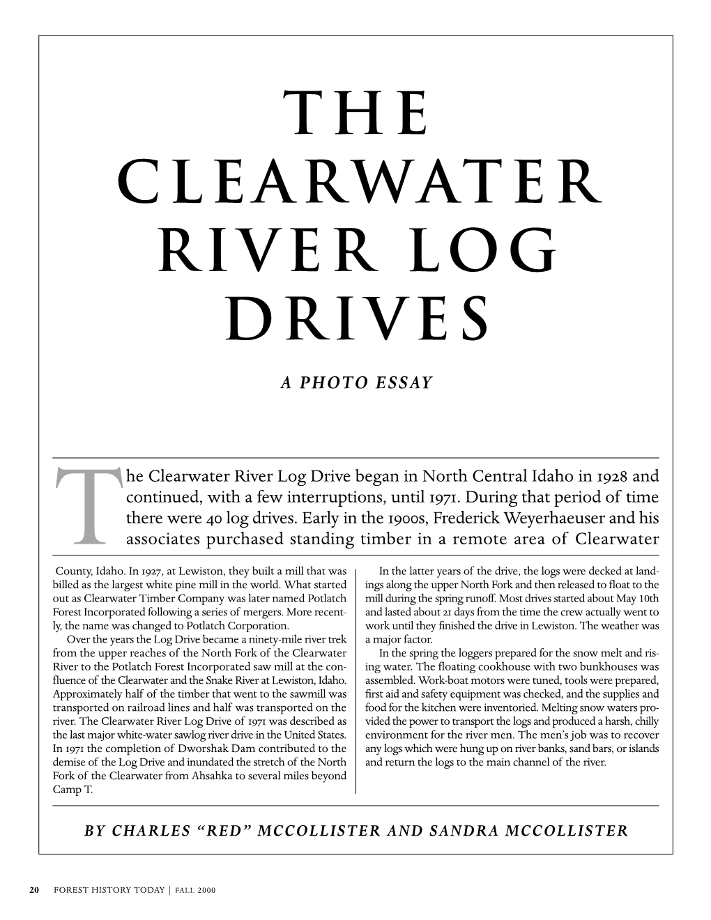 The Clearwater River Log Drives