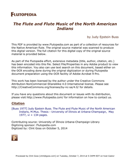 The Flute and Flute Music of the North American Indians