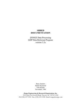 SHRED DOCUMENTATION ZONGE Data Processing GDP Data