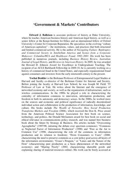 'Government & Markets' Contributors