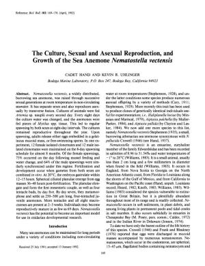 The Culture, Sexual and Asexual Reproduction, and Growth of the Sea Anemone Nematostella Vectensis