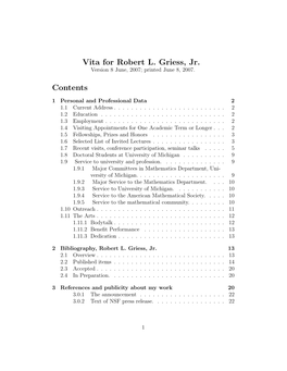 Vita for Robert L. Griess, Jr. Contents