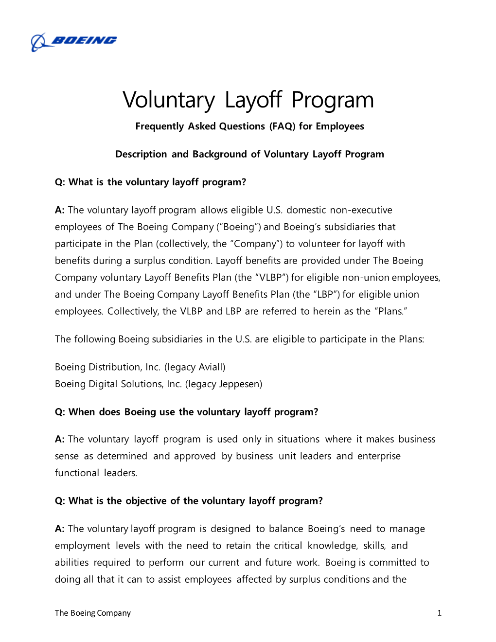 Voluntary Layoff Program Frequently Asked Questions (FAQ) for Employees