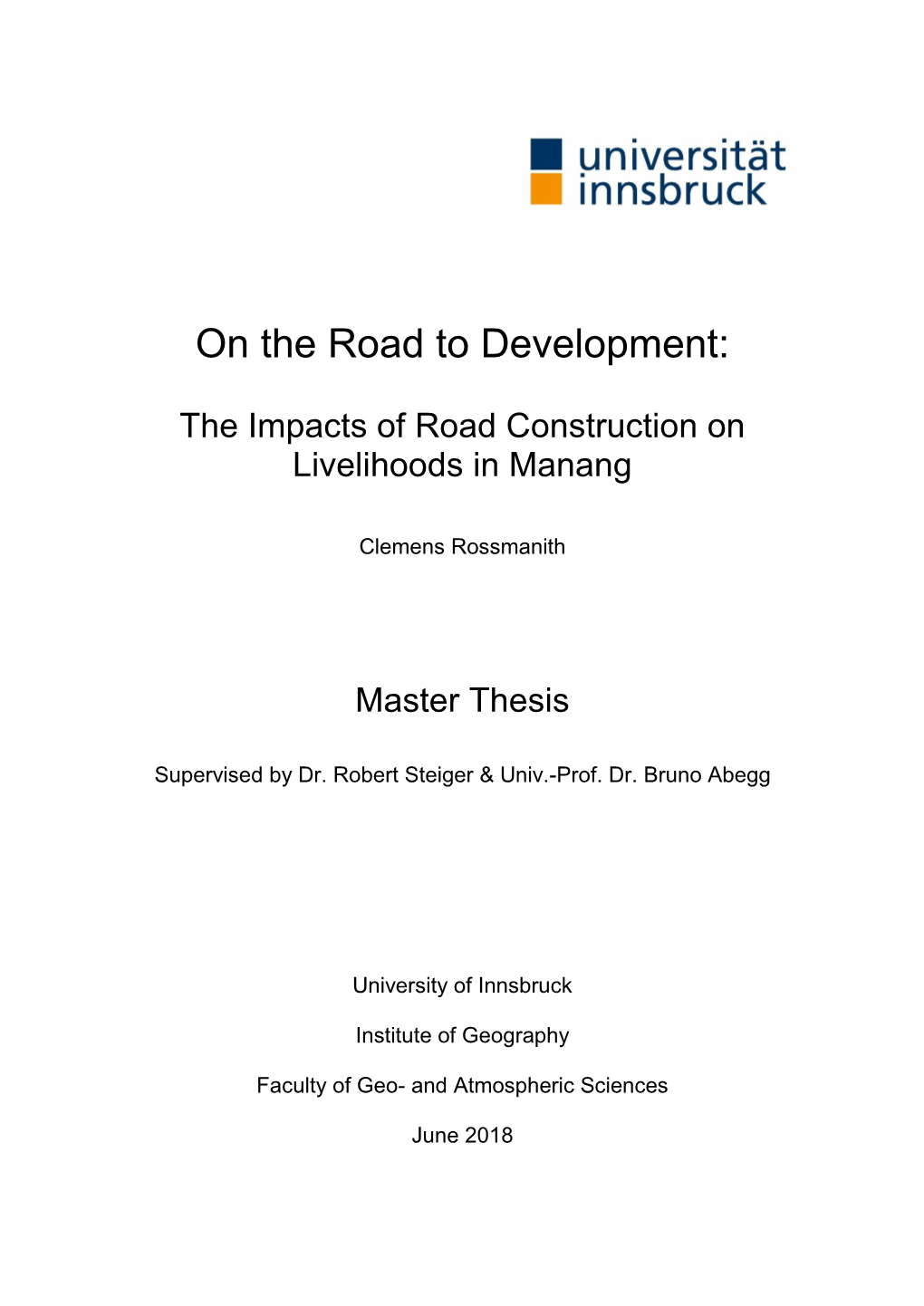 The Impacts of Road Construction on Livelihoods in Manang