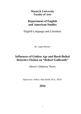 Department of English and American Studies Influences of Golden Age