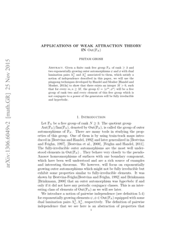 Applications of Weak Attraction Theory in out ($ F N $)