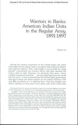 Warriors in Ranks: American Indian Units in the Regular Army, 1891-1897