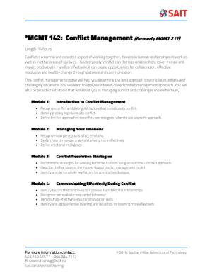Conflict Management (Formerly MGMT 217)