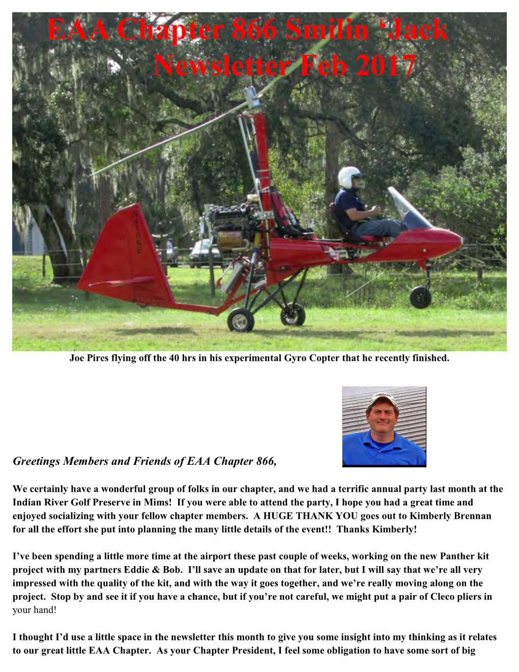 Greetings Members and Friends of EAA Chapter 866