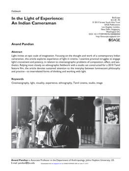 An Indian Cameraman SAGE Publications Los Angeles, London, New Delhi, Singapore, Washington DC DOI: 10.1177/097492761200483050