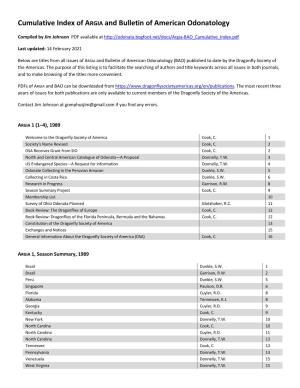 Cumulative Index of ARGIA and Bulletin of American Odonatology