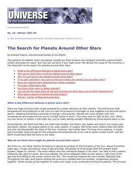 The Search for Planets Around Other Stars by Andrew Fraknoi, Astronomical Society of the Pacific