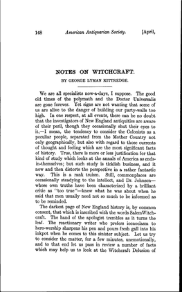 Notes on Witchcraft. by George Lyman Kittredge