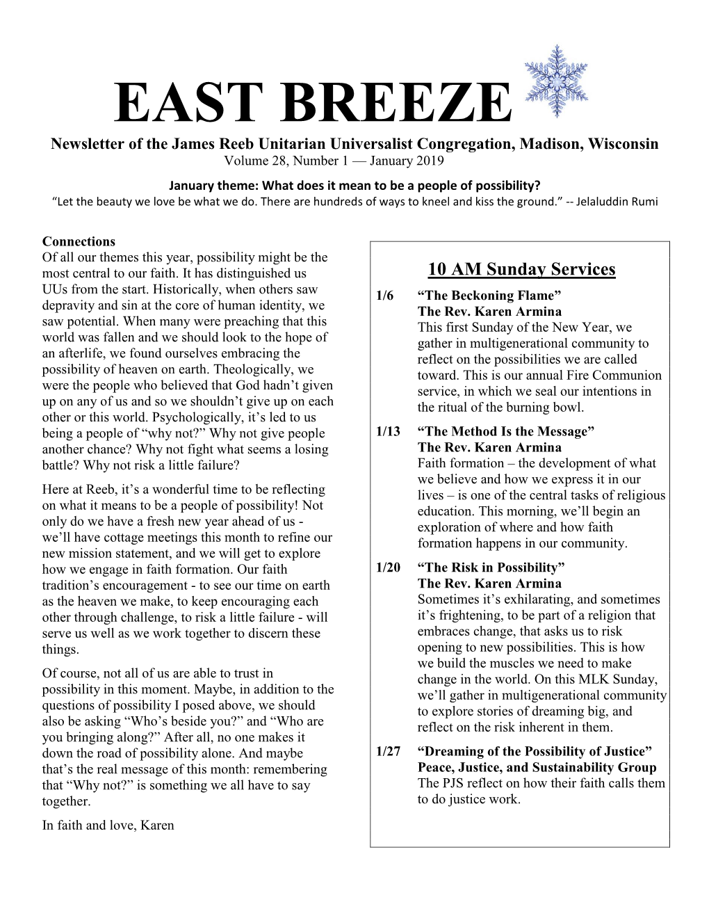 January 2019 East Breeze Newsletter