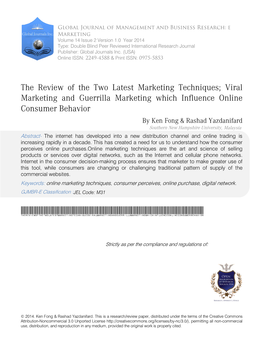 The Review of the Two Latest Marketing Techniques; Viral Marketing and Guerrilla Marketing Which Influence Online Consumer Behavior