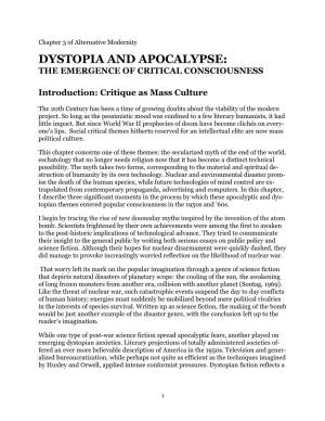 Dystopia and Apocalypse: the Emergence of Critical Consciousness