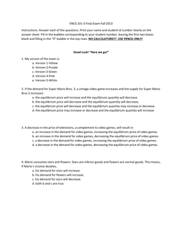 ENCS 101-3 Final Exam Fall 2013 Instructions