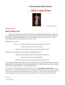 Faith in Laity Corner