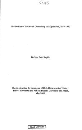The Demise of the Jewish Community in Afghanistan, 1933-1952 by Sara